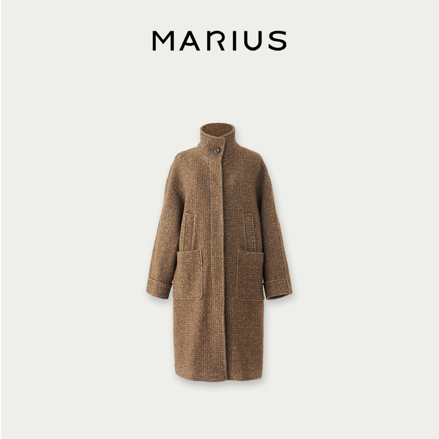 MARIUS肌理感纹理清晰软糯粗花呢休闲通勤横插袋长秋冬大衣外套