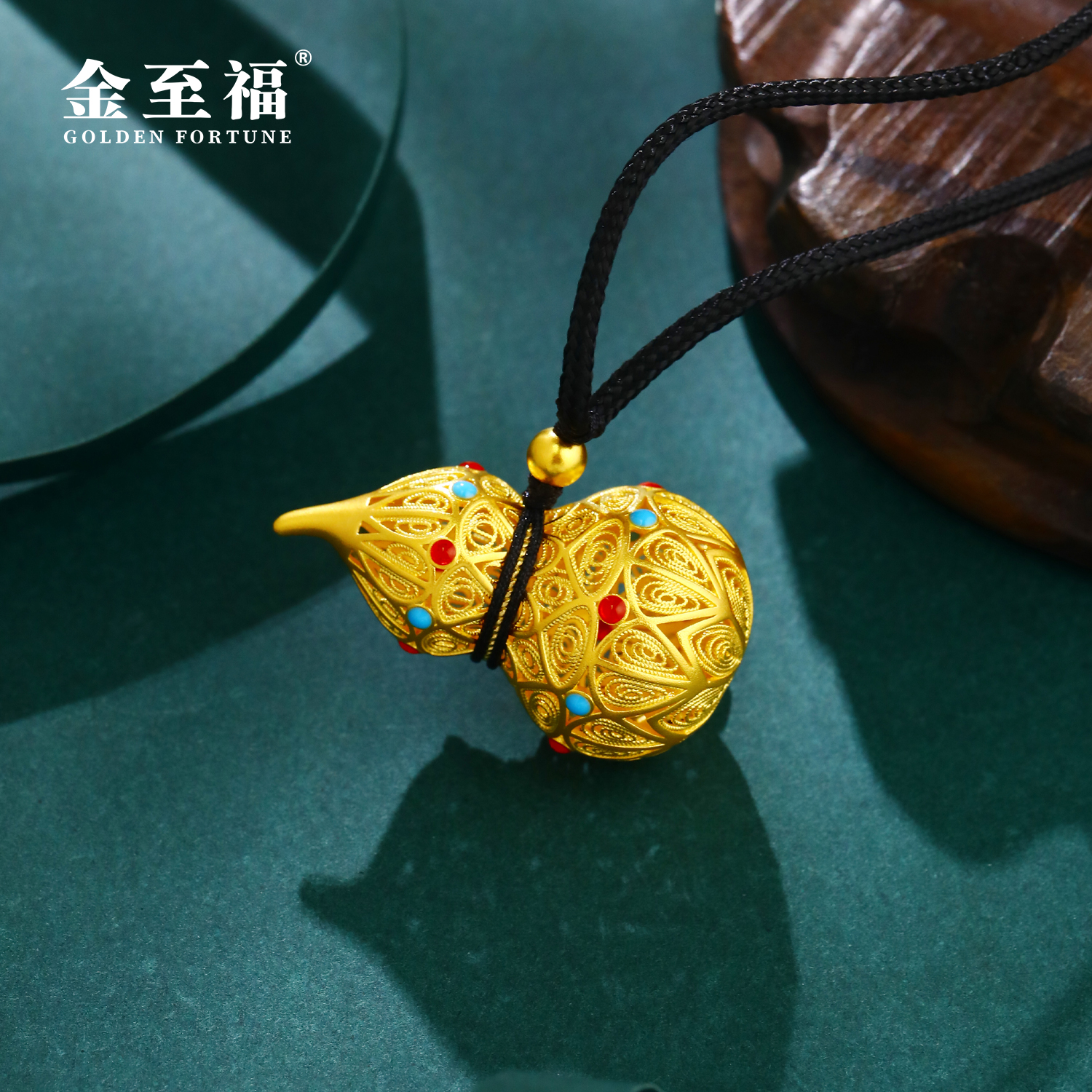 金至福足金古法八宝花丝葫芦吊坠国潮轻奢花丝镂空珐琅彩赠绳子