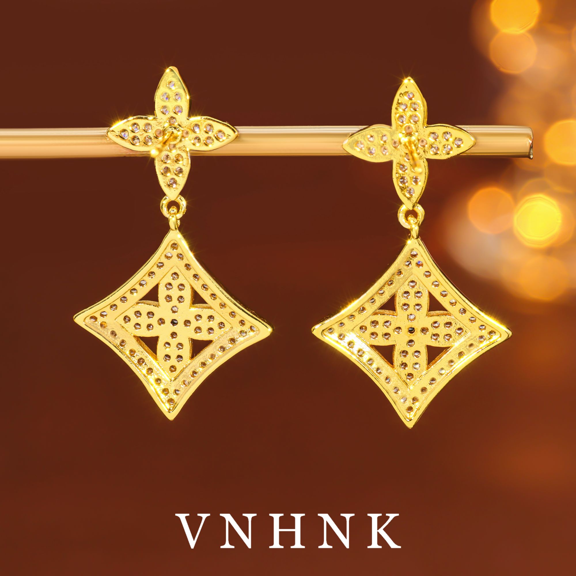 铜合金合成锆石耳饰 美可儿   M77   金色精致气质耳环预售