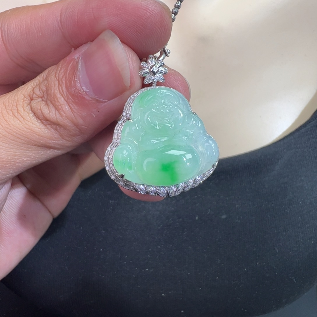 翡翠18K金镶嵌吊坠(不含链)