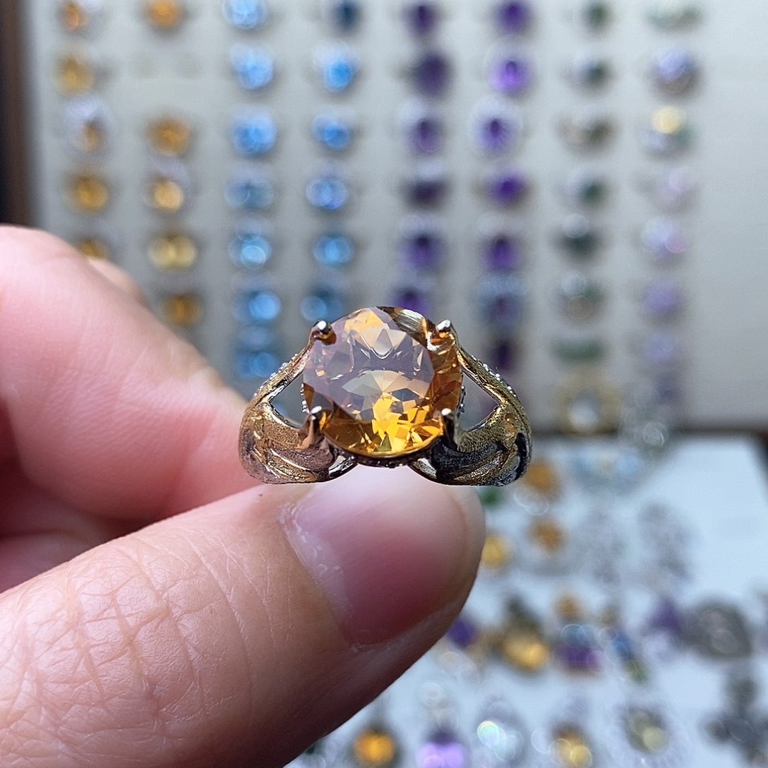 黄晶戒指银S925镶嵌一物一证