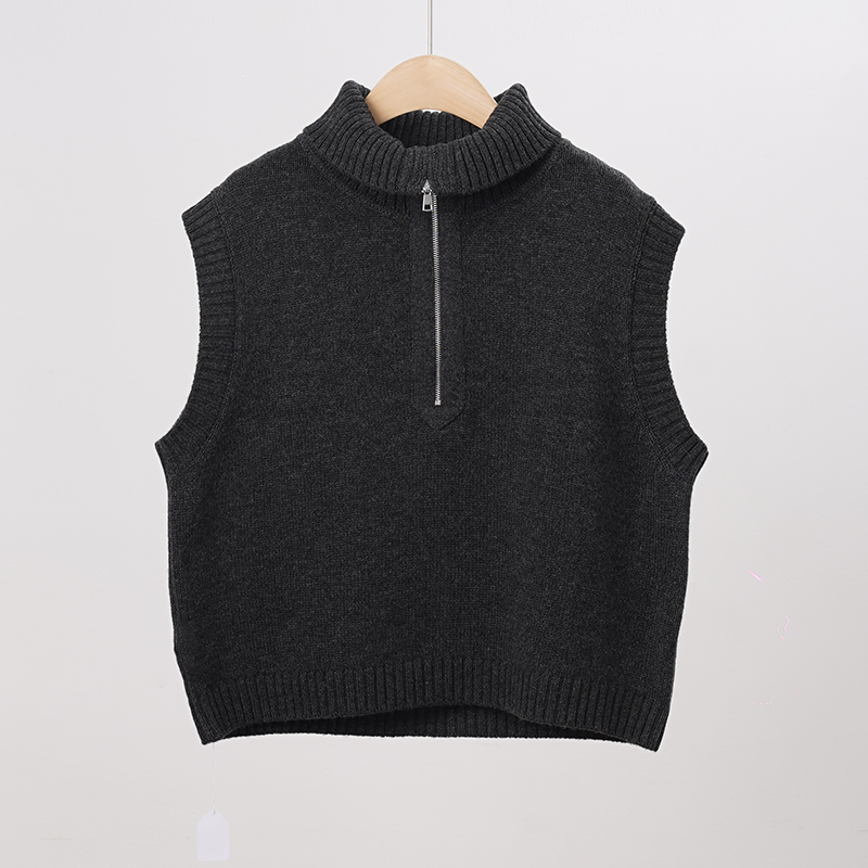 外贸订单 100%羊毛立领拉链针织女士马甲（252542）2974