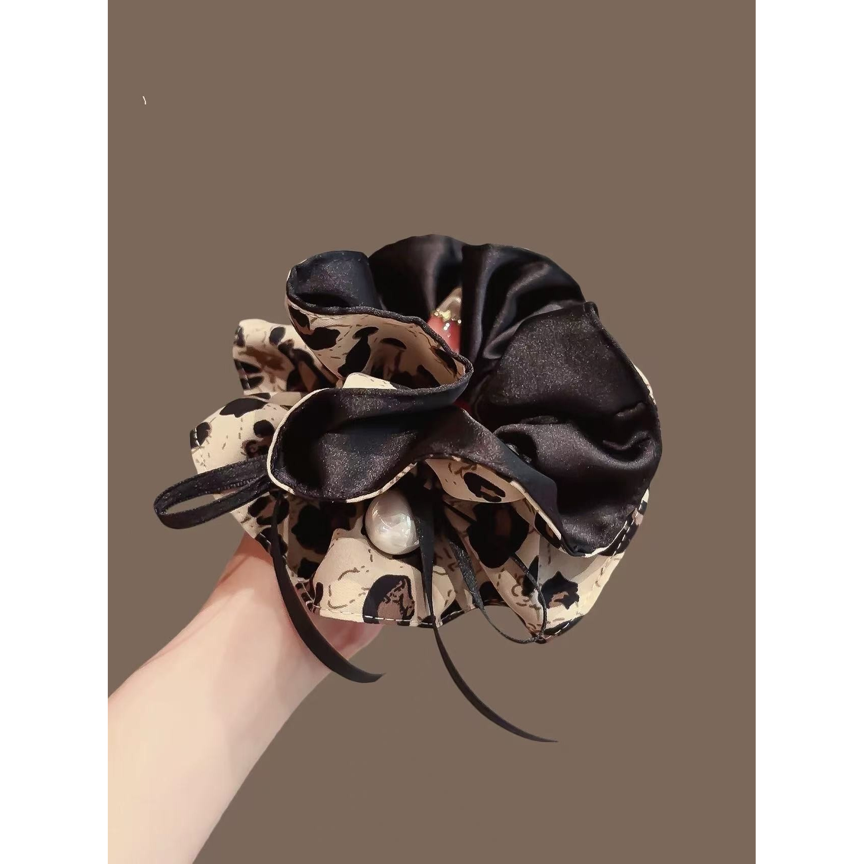 复古豹纹蝴蝶结大肠发圈女新款弹力发绳后脑勺丸子头扎发头圈3059
