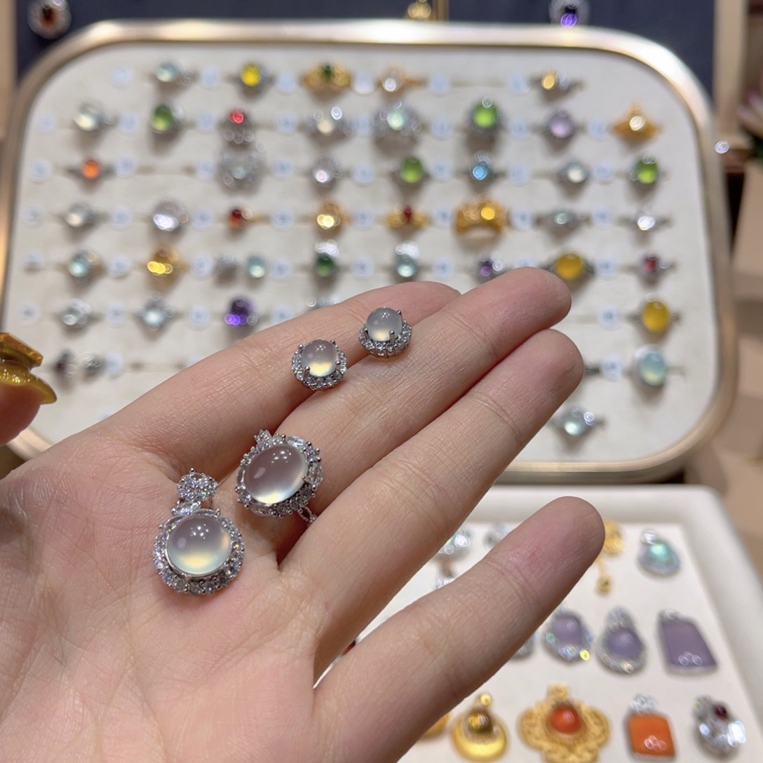 岫玉戒指银S925镶嵌@***玖