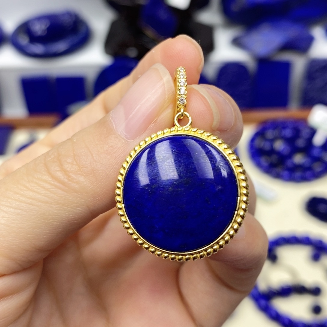 青金石颈饰银S925镀金镶嵌