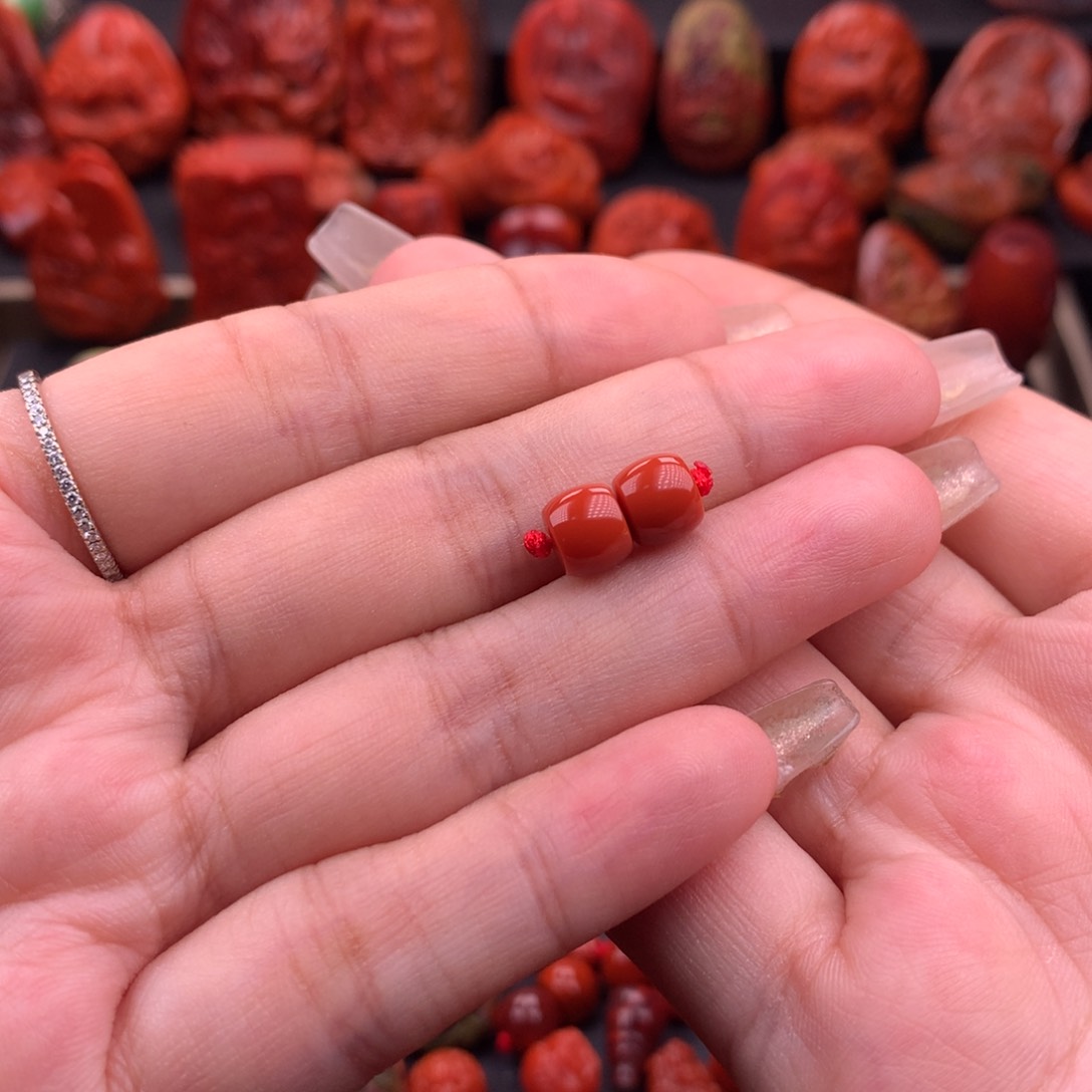 南红玛瑙南红川料直切对珠7mm➕未镶嵌