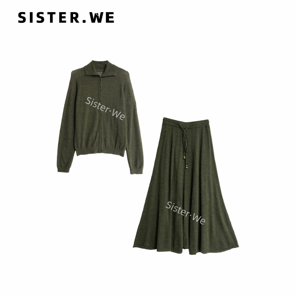 薇姐【薄荷蝉翼】Sister·We 法式慵懒感单排扣针织开衫+半裙6223