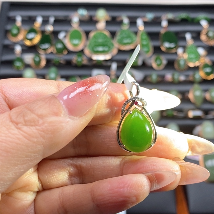 和田玉颈饰银S925镶嵌