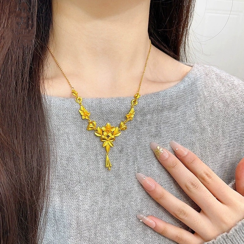 铜合金项链 三生花流苏项链幸福之花婚嫁花朵套链精致时尚