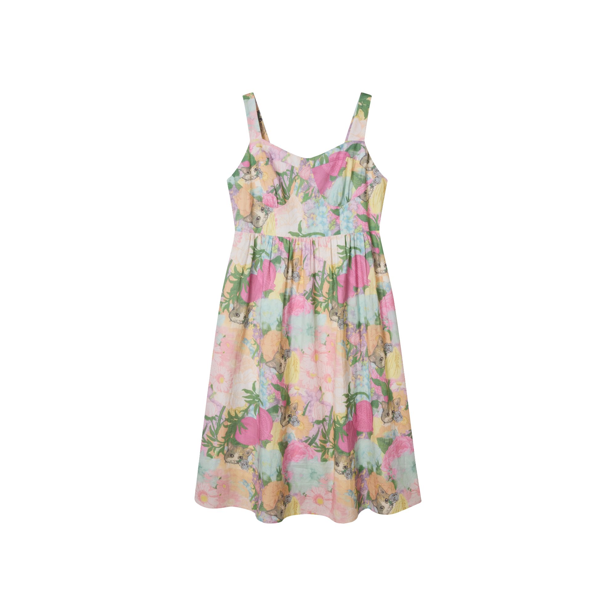 PLUSMALL 甜心猫咪 可爱风显瘦度假风吊带连衣裙PM2503072