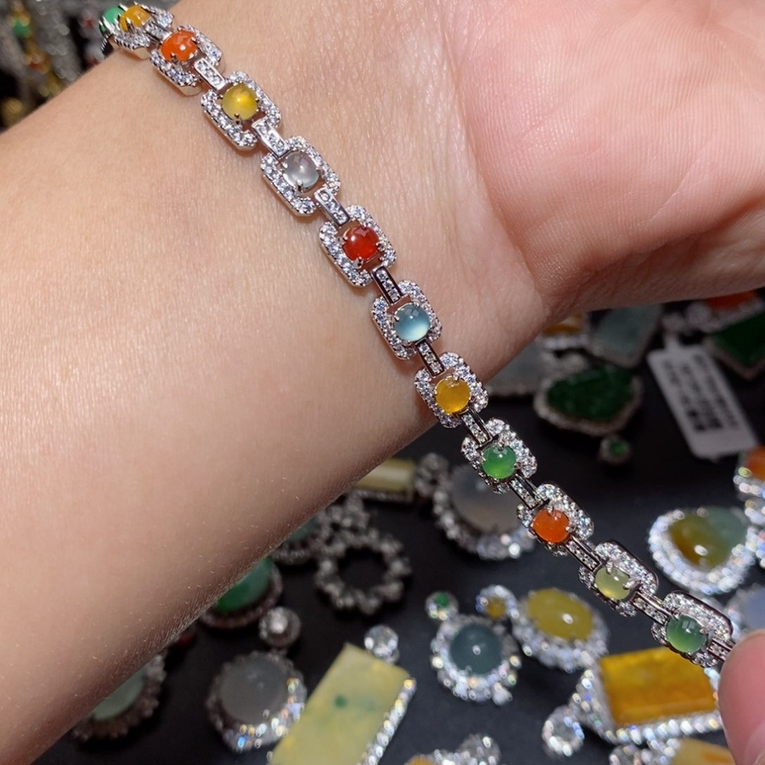 翡翠手链银S925镶嵌n j k o