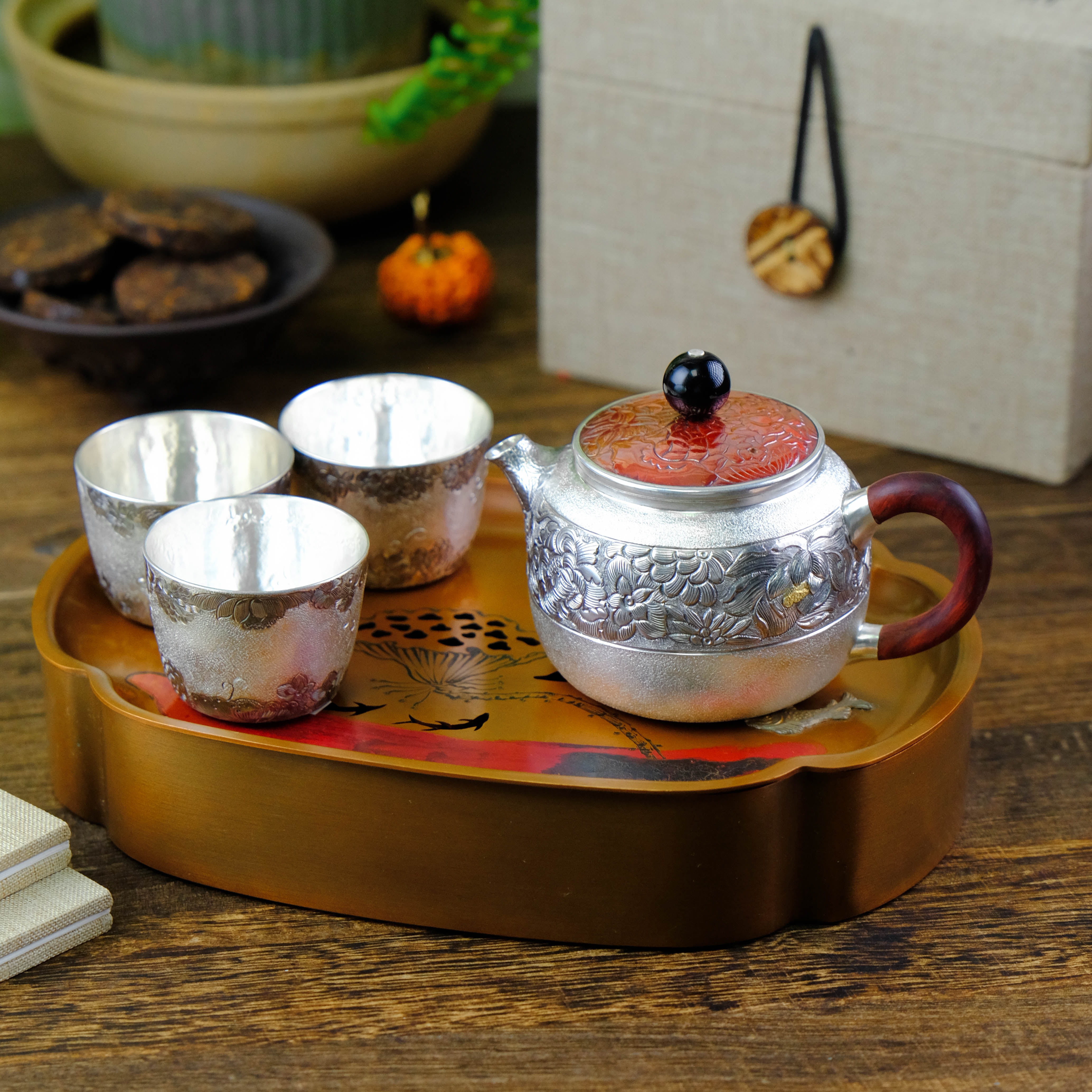  【大促】*壶尔摩斯 《凝香》套组一壶三杯 便携全手工茶具足银999