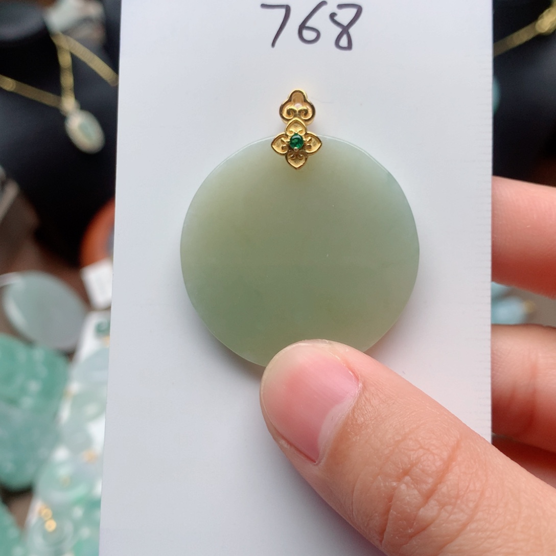 翡翠颈饰银S925镀金镶嵌吊坠