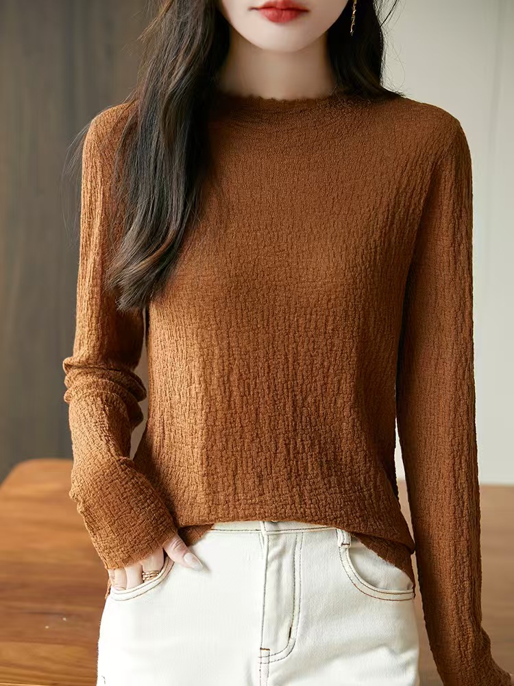 60支精纺羊毛衫~肌理感小半高领 袖子加长版 微宽松超软打底衫女