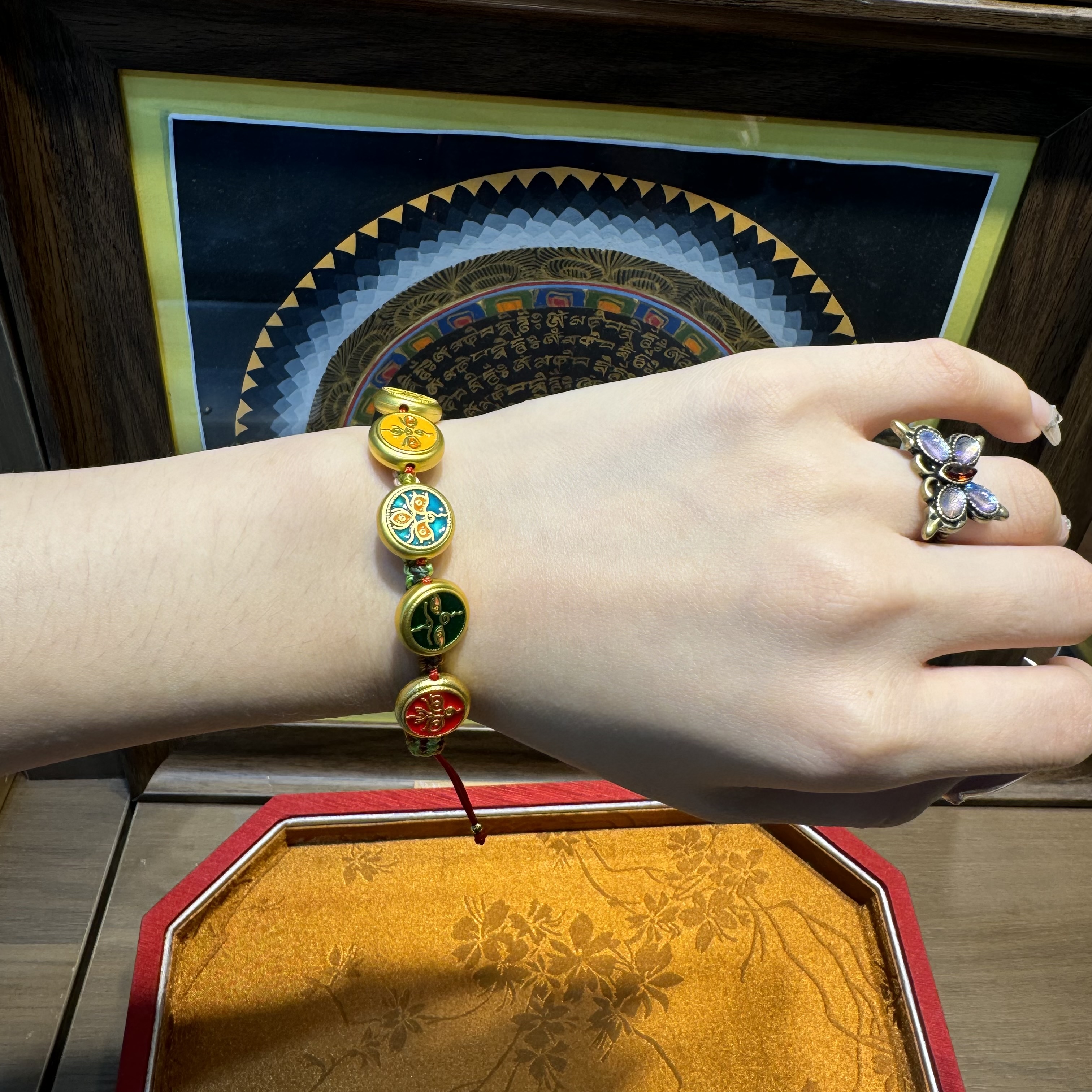 合金锦纶手链 吉祥喜庆男女通用五彩绳手链拼色编绳小五路财神