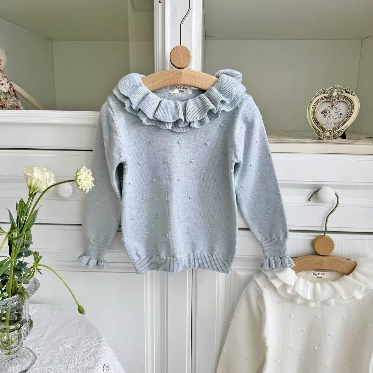 女宝宝百搭纯色毛衣圆领休闲图案针织衫韩版内搭边领上衣套头