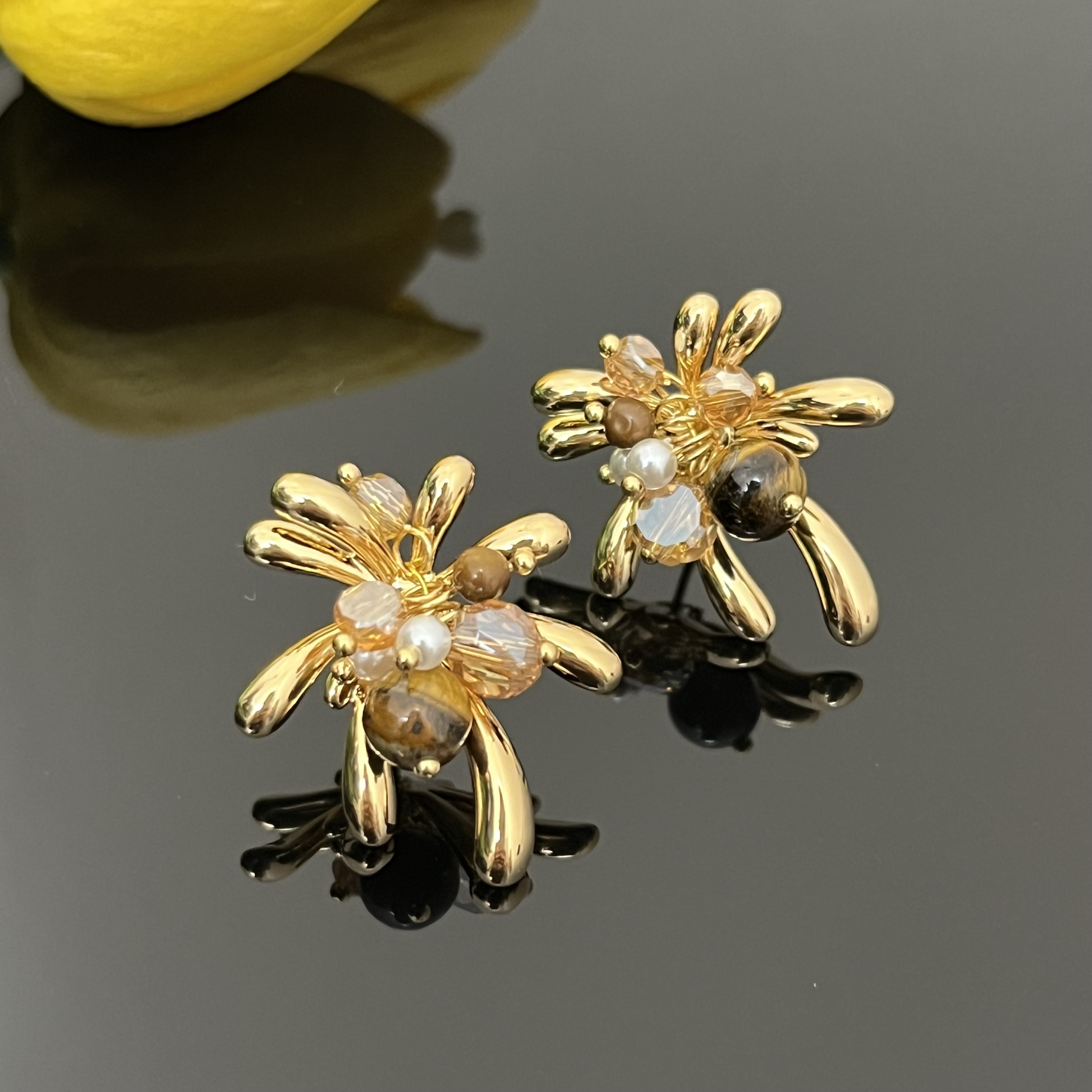 铜合金耳饰 时尚素款金色女耳钉民族风手工气质中国风法式轻奢