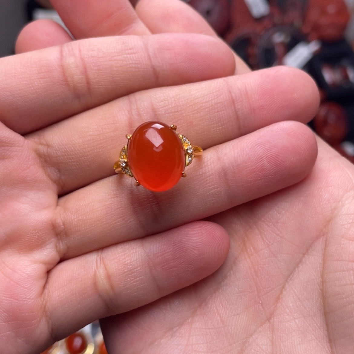 【闪购商品】未镶嵌保山冰红蛋面戒指原矿南红玛瑙