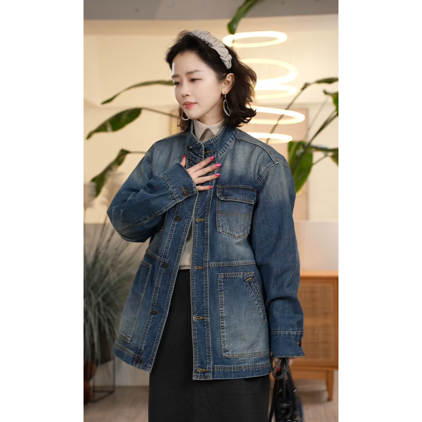 Y【叭哒不惑】楠北 棉时尚立领牛仔外套潮流复古口袋百搭外套