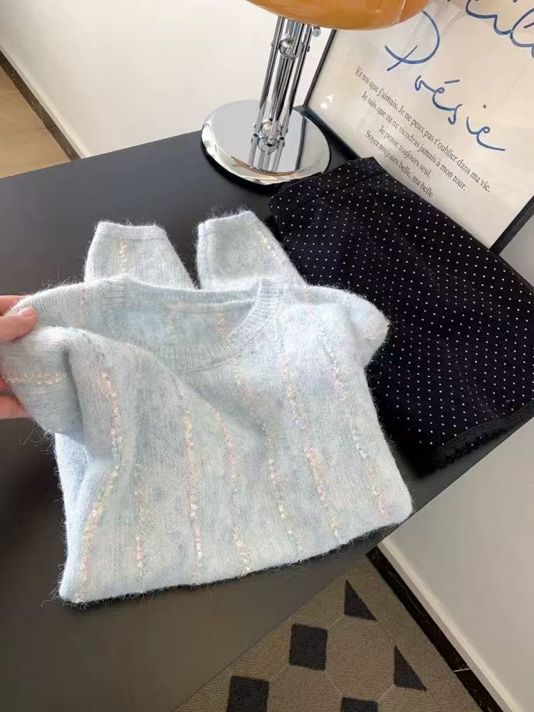 自留款推荐~温柔风亮片圆领长袖针织衫女冬季新款超好看甜美毛衣