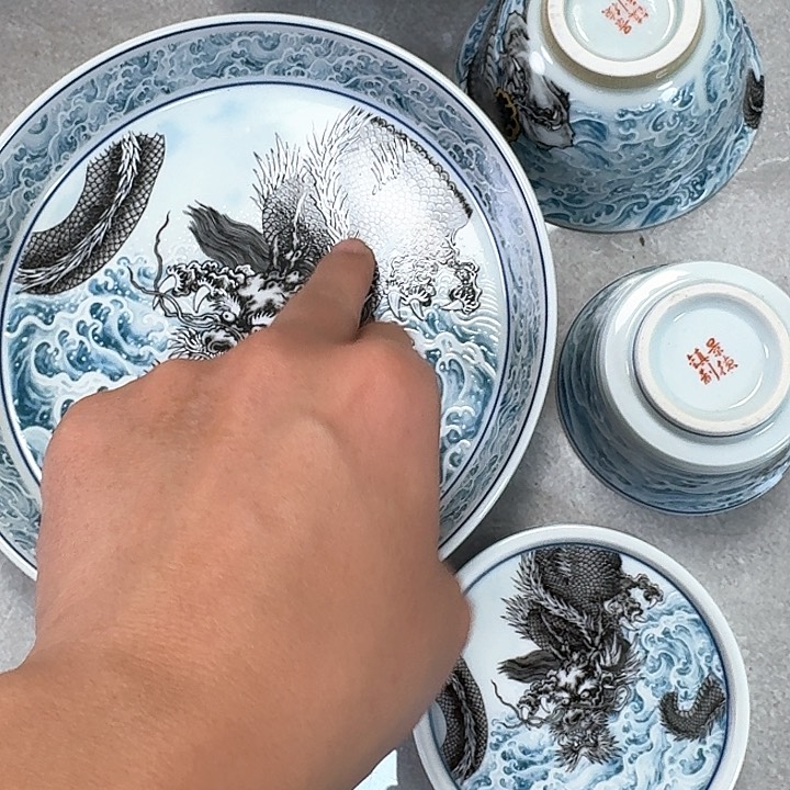 杯墨龙游海5件套景德镇