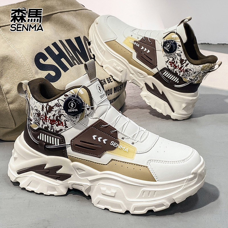 SENMA/森马马丁靴男款秋季2025厚底休闲高帮老爹鞋工装增高鞋子男