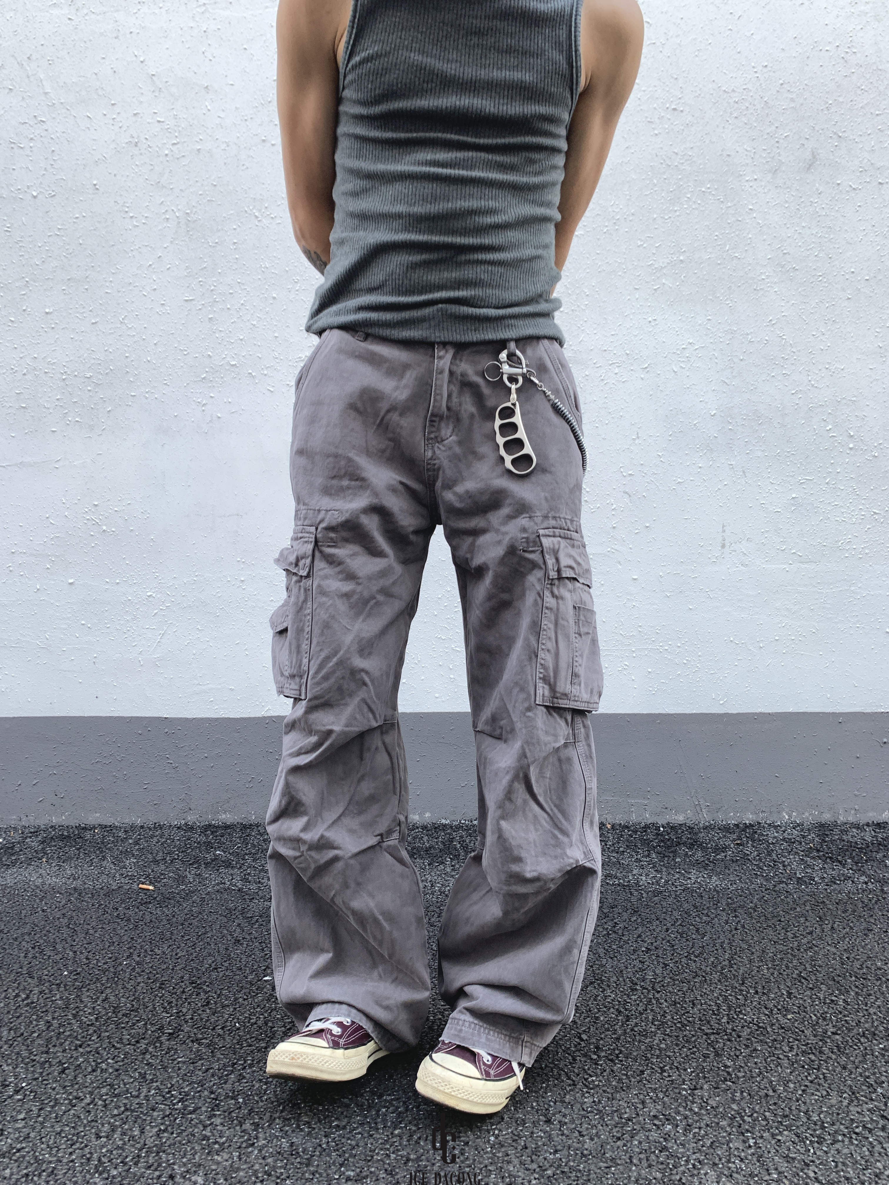 大葱美式复古多口袋水洗工装裤男vintage街头做旧宽松直筒休闲裤