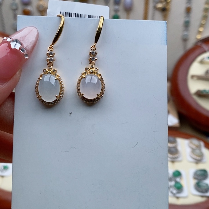 翡翠耳饰银S925镶嵌111111