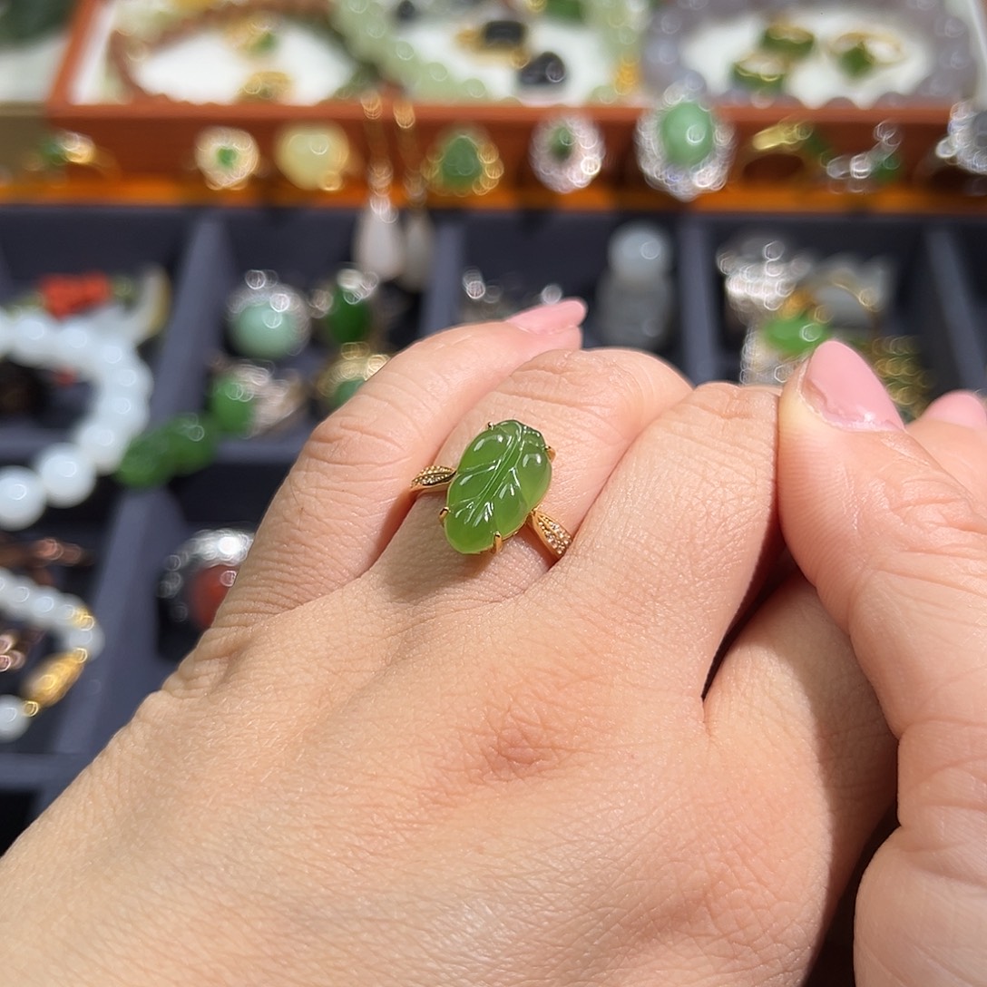 和田玉（碧玉）银S925镀金镶嵌戒指