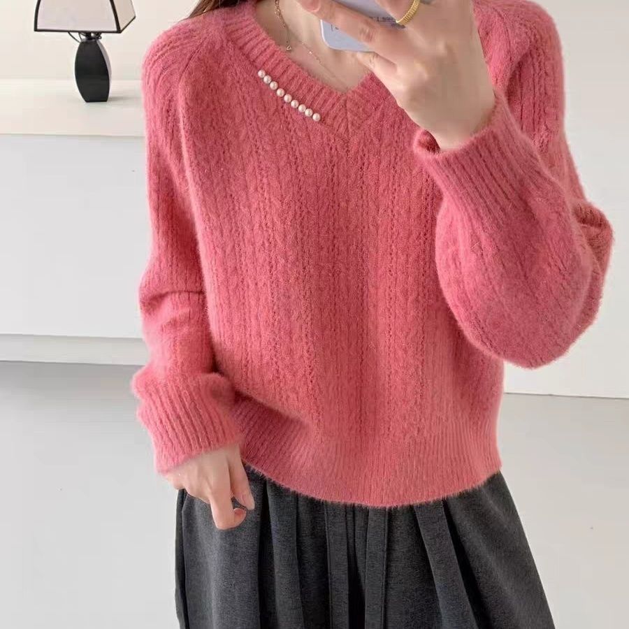 V领毛衣打底衫女秋冬季2025新款韩版宽松减龄长袖针织衫软糯上衣