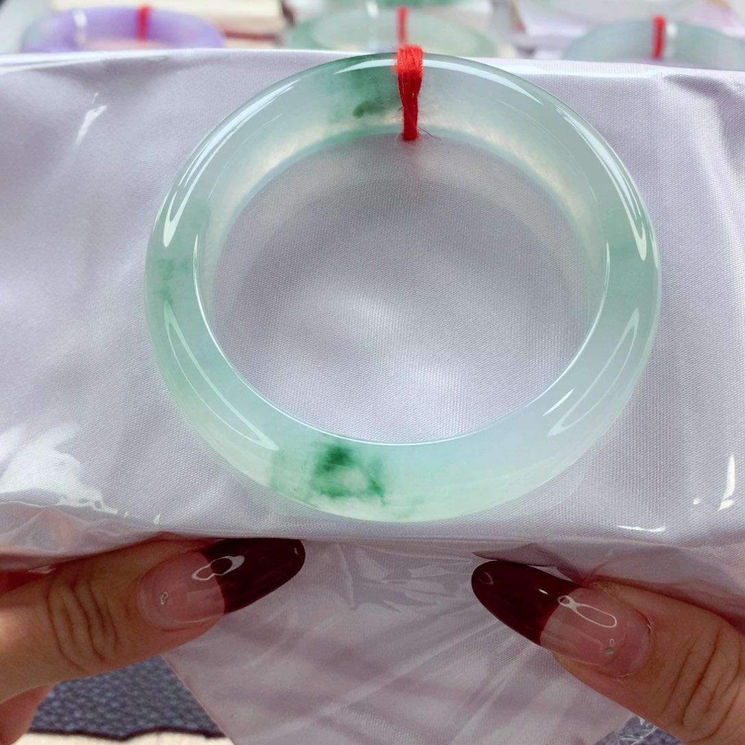 翡翠手镯未镶嵌54.8 白冰绿花至纯至净 灵