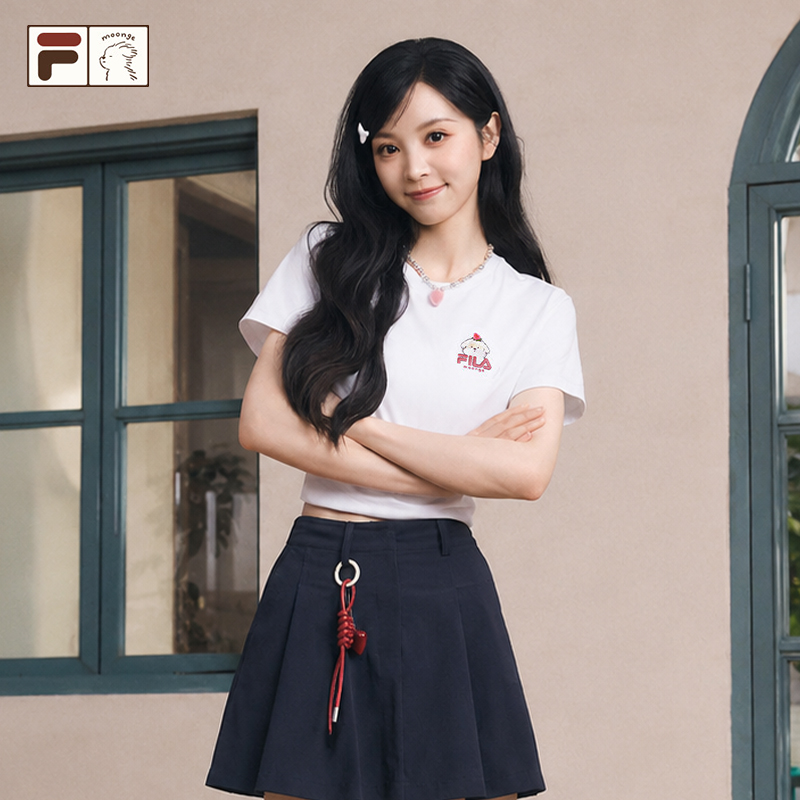 田曦薇同款FILA FUSION｜moonge 斐乐潮牌2026秋季新款女短袖T恤