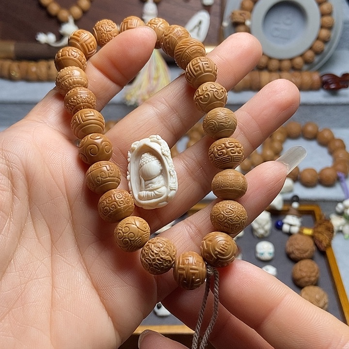 手串桃核芋*全品回纹多宝 猛犸小睡佛