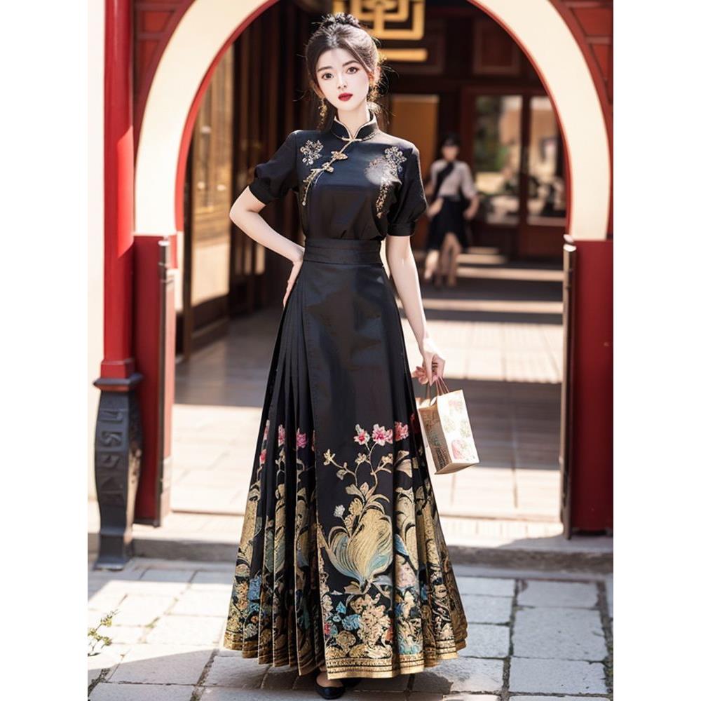 新中式国风可上班穿的马面裙套装日常百搭绣花汉服女2025新款夏季