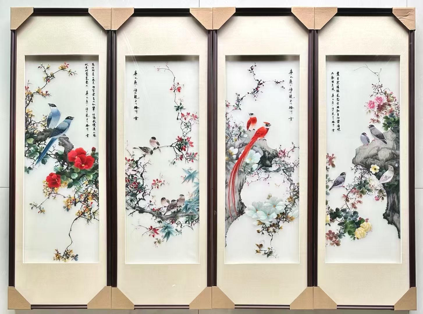 纯手工非遗苏绣四联屏