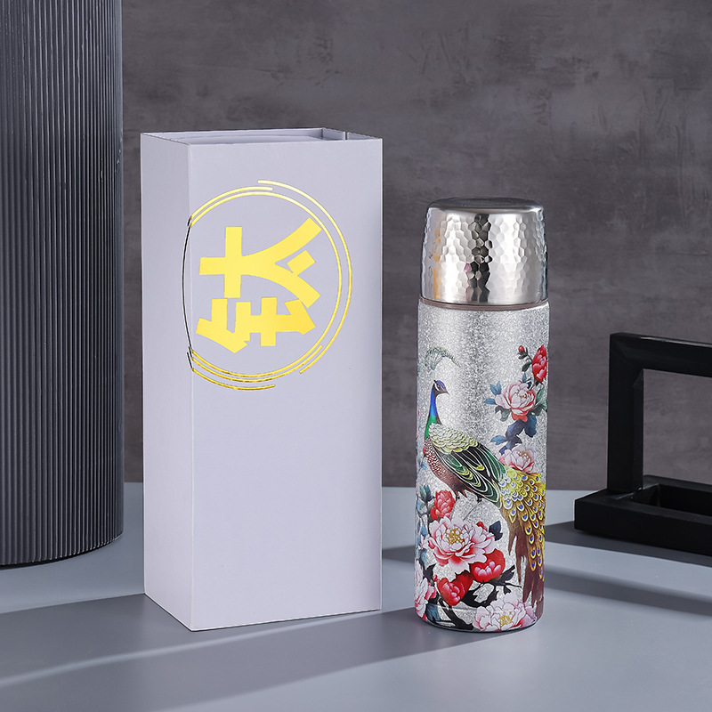 新款国潮孔雀钛保温杯国风茶水分离泡茶杯