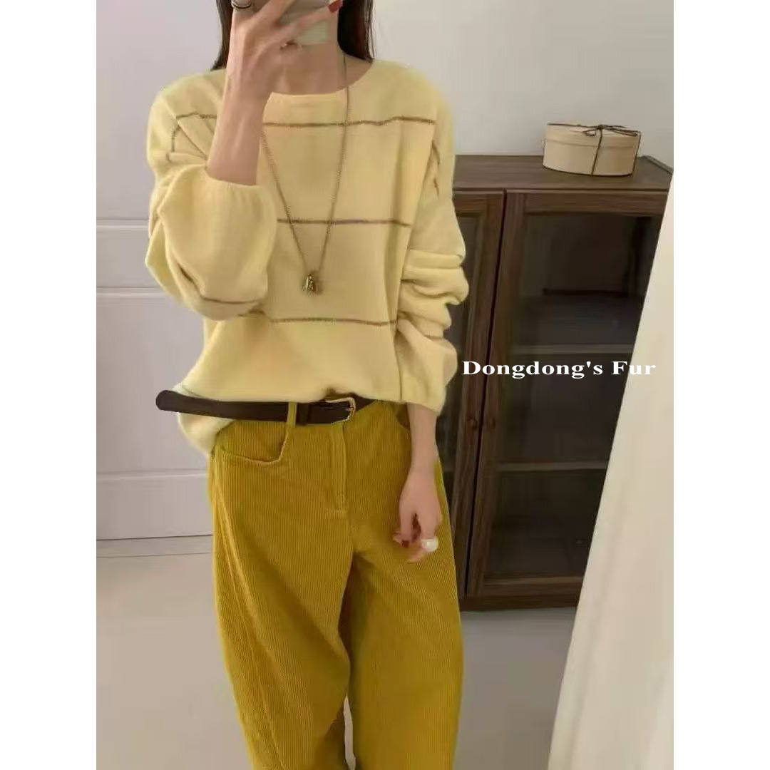 套头款圆领宽松慵懒风常规针织衫套头针织毛针织衫女秋冬上衣百搭