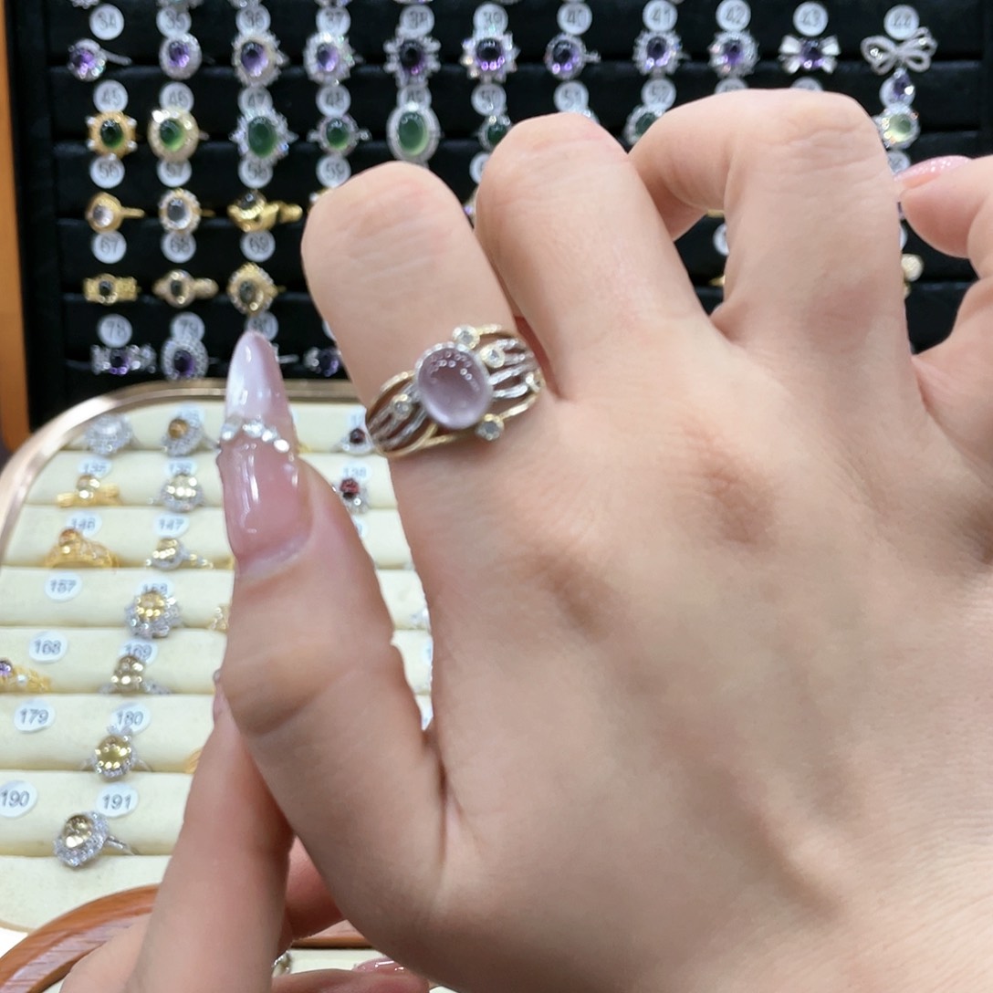 芙蓉石戒指女款银S925镶嵌