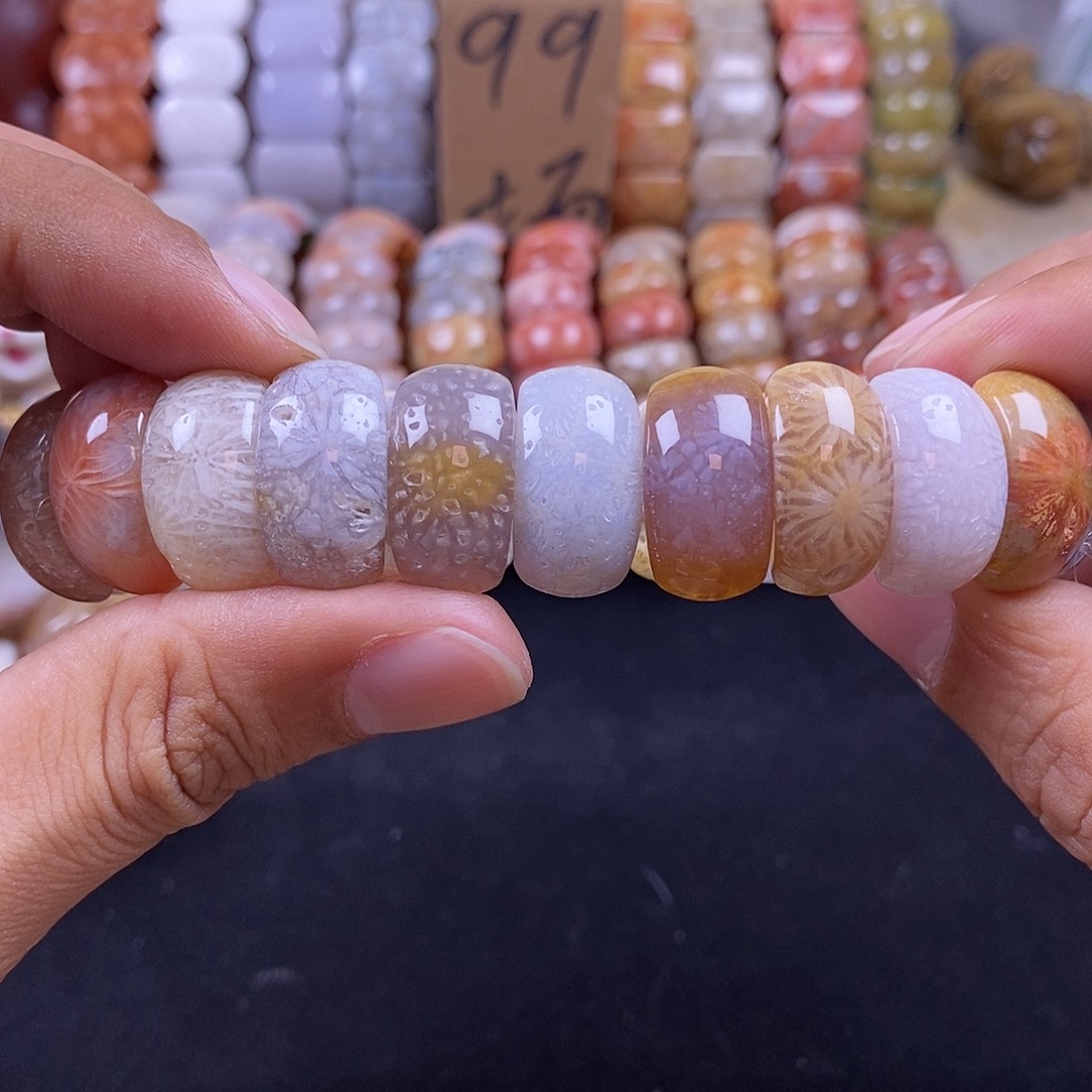 硅化珊瑚（珊瑚玉）未镶嵌手串多宝冰花1