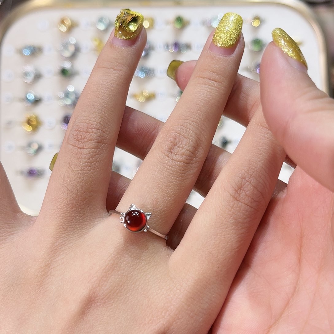 蛇纹石玉戒指银S925镶嵌