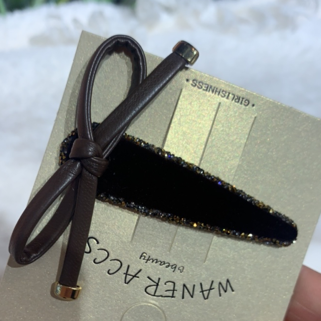 黑色丝绒蝴蝶结发夹小香风气质水钻刘海侧边夹后脑勺高级感头饰