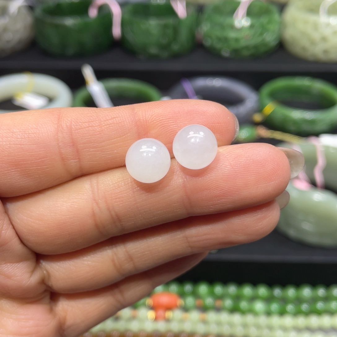 和田玉耳钉银S925镶嵌