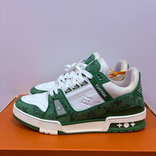 95新 LouisVuitton/路易威登 41码 LV trainer 白绿牛仔 板鞋