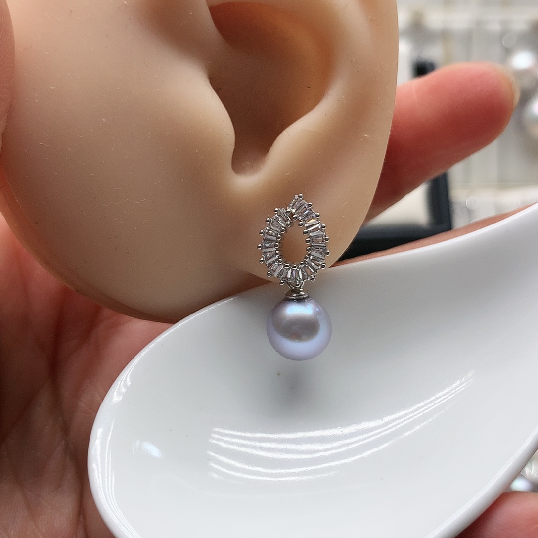 银S925镶嵌淡水珍珠耳饰