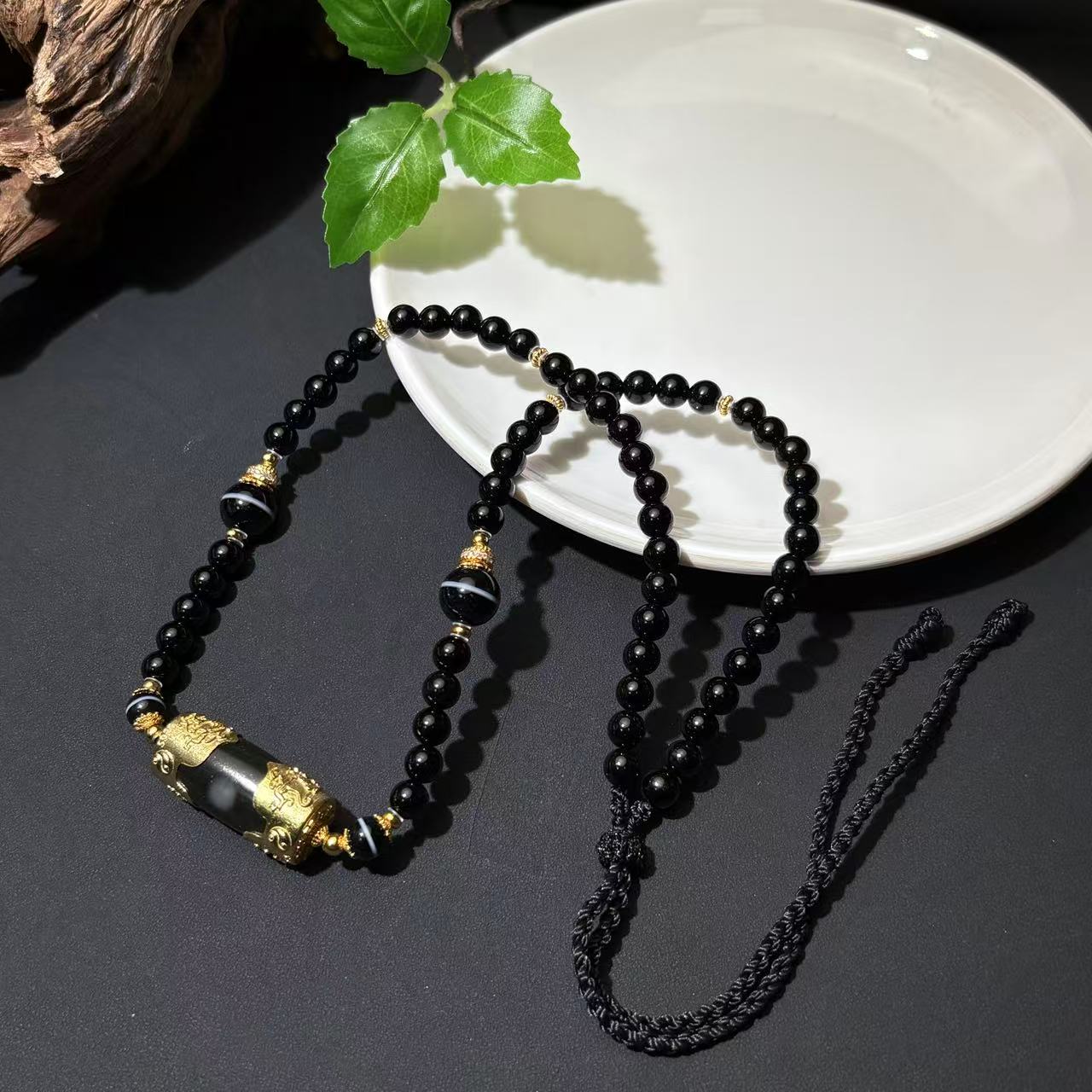 扶摇臻选|银镶岩页坛城二y一线天珠吊坠2793