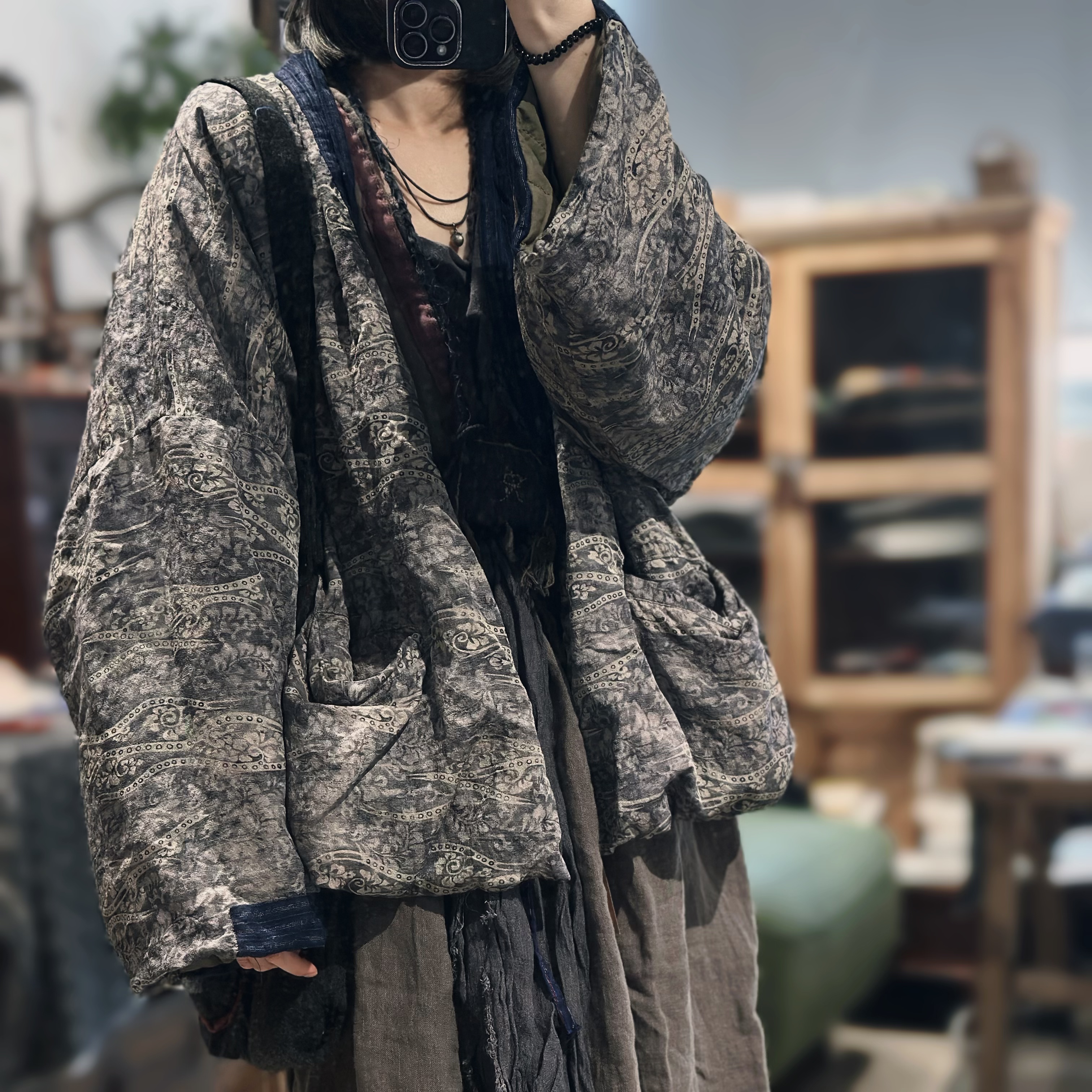 SN230 丝麻混纺宽松系带中式复古上衣