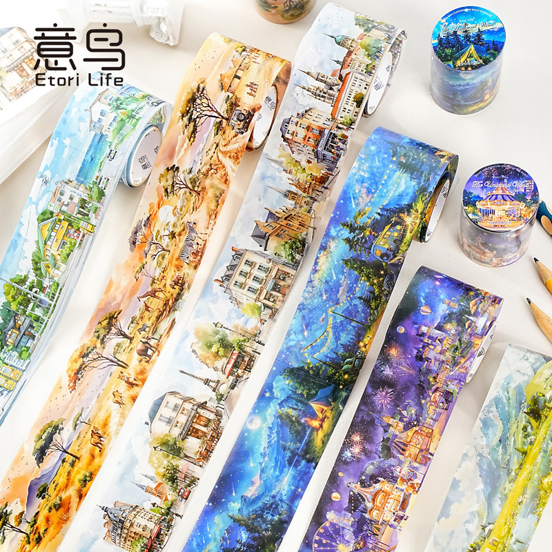 意鸟白墨胶带自由的风系列PET造景手账DIY素材装饰 6款选贴纸