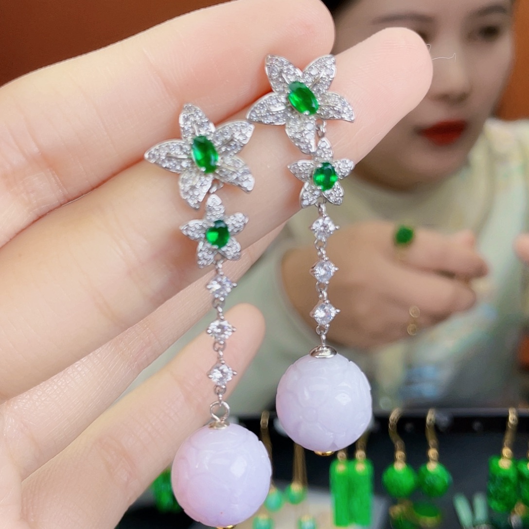 翡翠银S925镶嵌耳饰