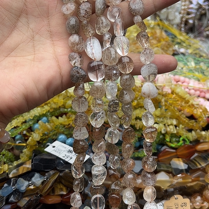 玛瑙/玉髓未镶嵌珠宝半成品一条黑晶超七随型