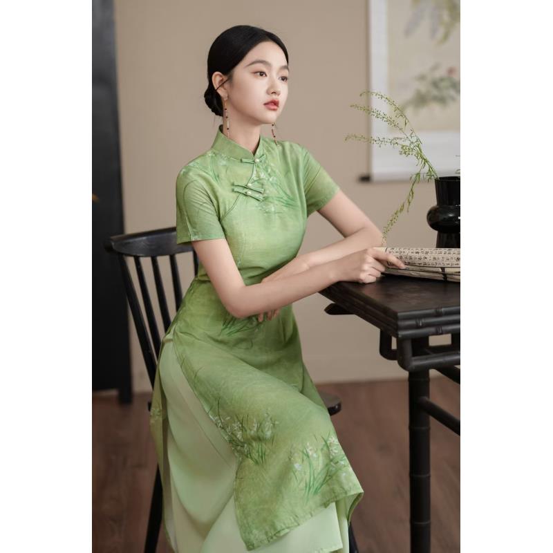 叁水旗袍 气质清新旗袍年轻款少女奥黛旗袍2025新款夏季时尚日常